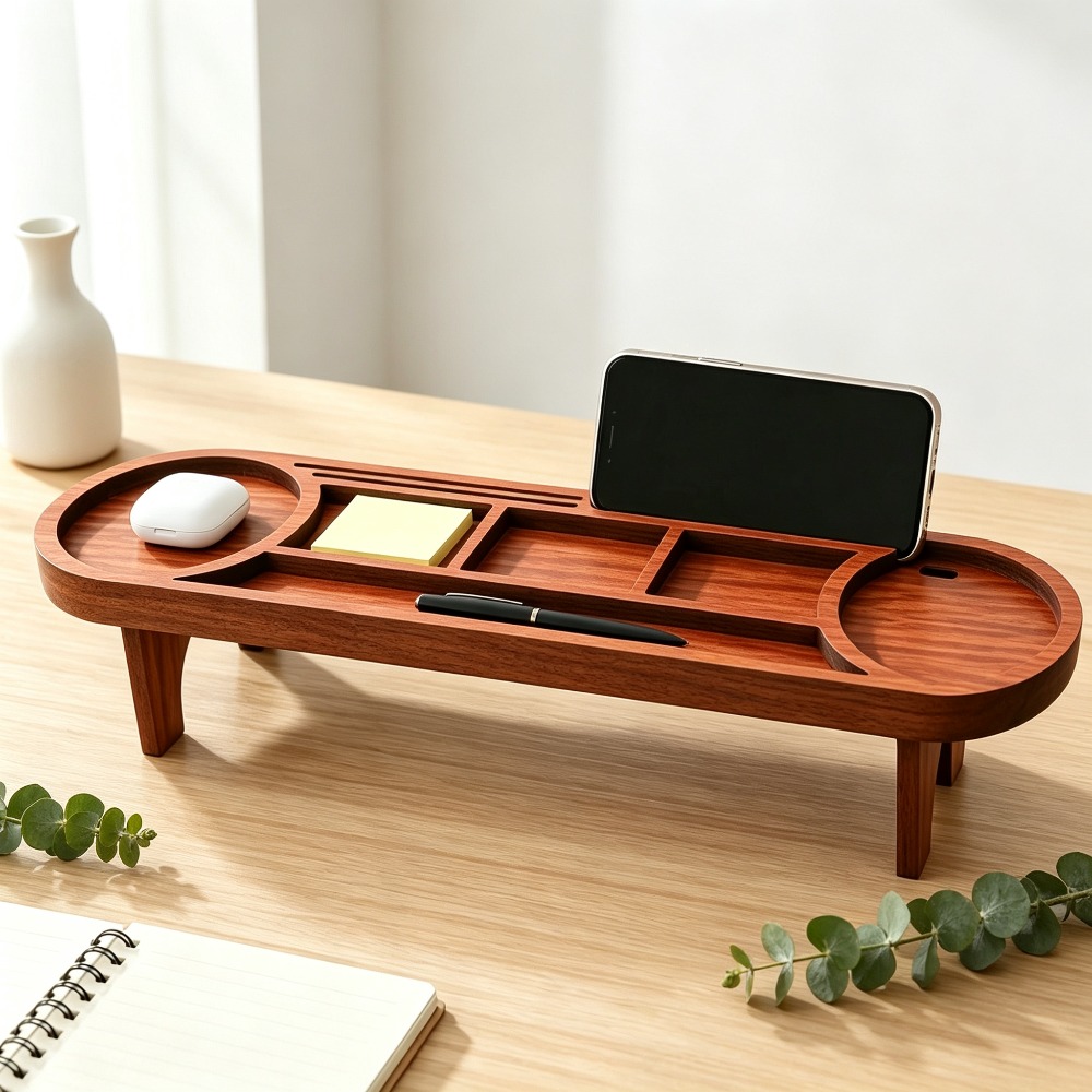 Phone Accessories Rack - Organizer Meja Kayu dengan Penyangga Ponsel